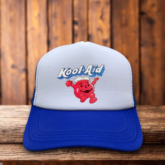 Kool Aid Mens Trucker Hat Blue Snapback 1970s Vintage Logo Hype Man Baseball Cap - Picture 1 of 4